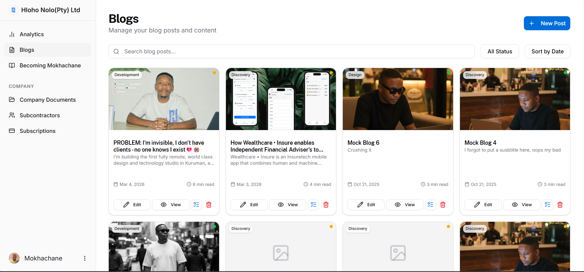 A screenshot of a full-stack blog publishing platform